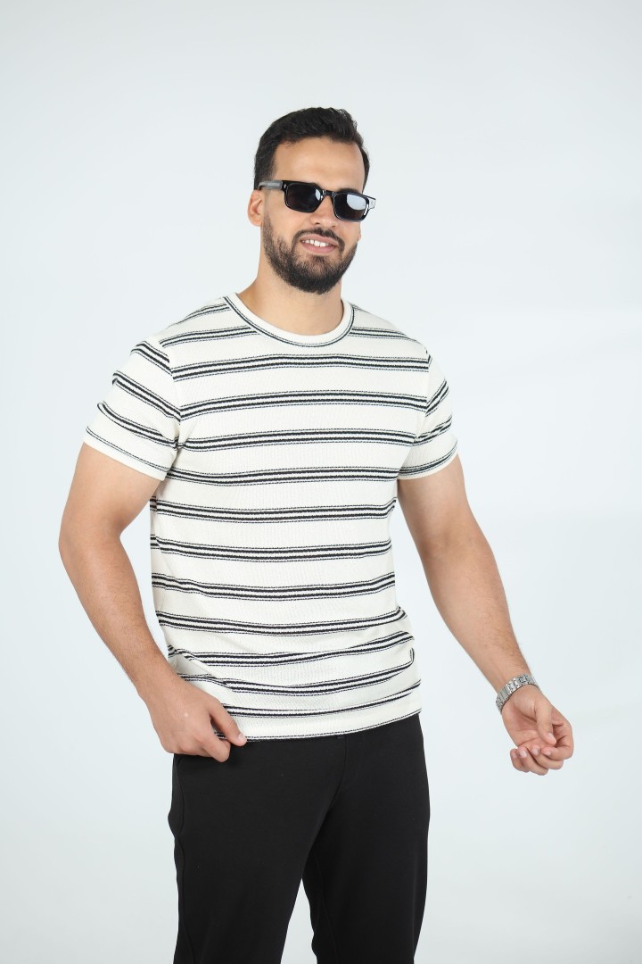 T-shirt Homme Jacquard Coton Rayé