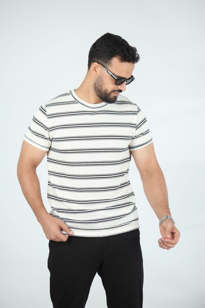 T-shirt Homme Jacquard Coton Rayé