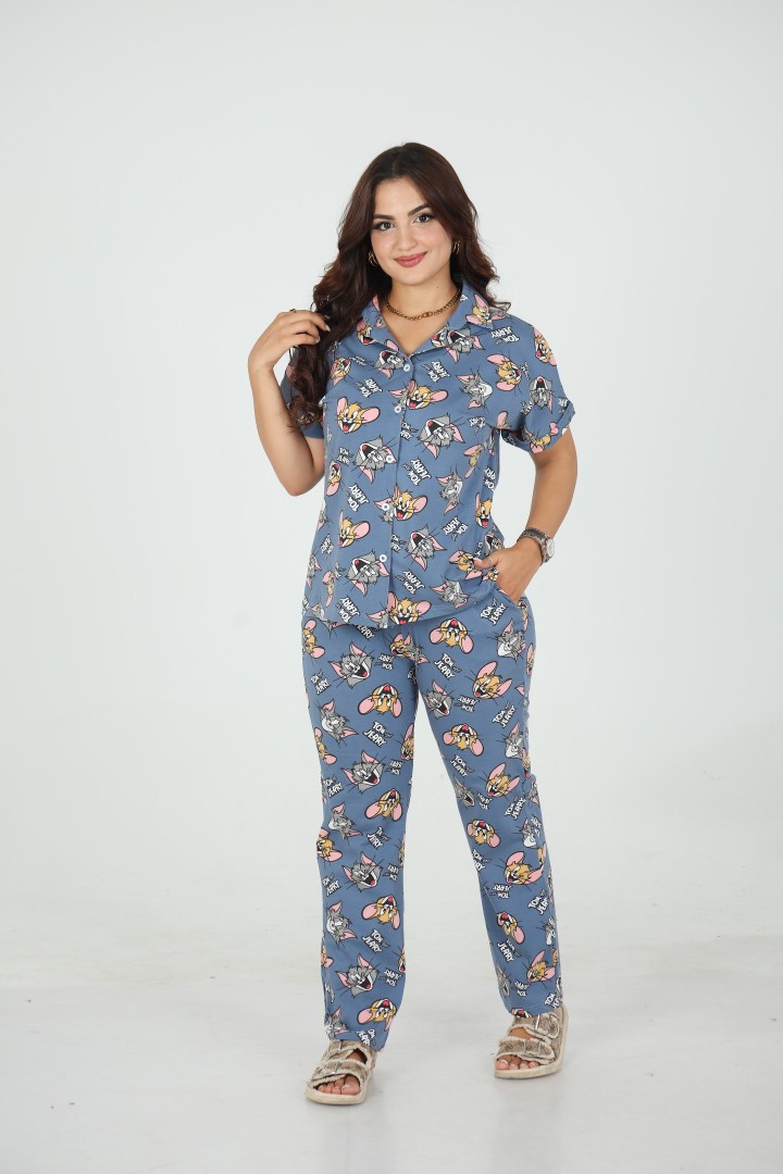 🩶 Pyjama femme imprimé – Coton & Élasthanne