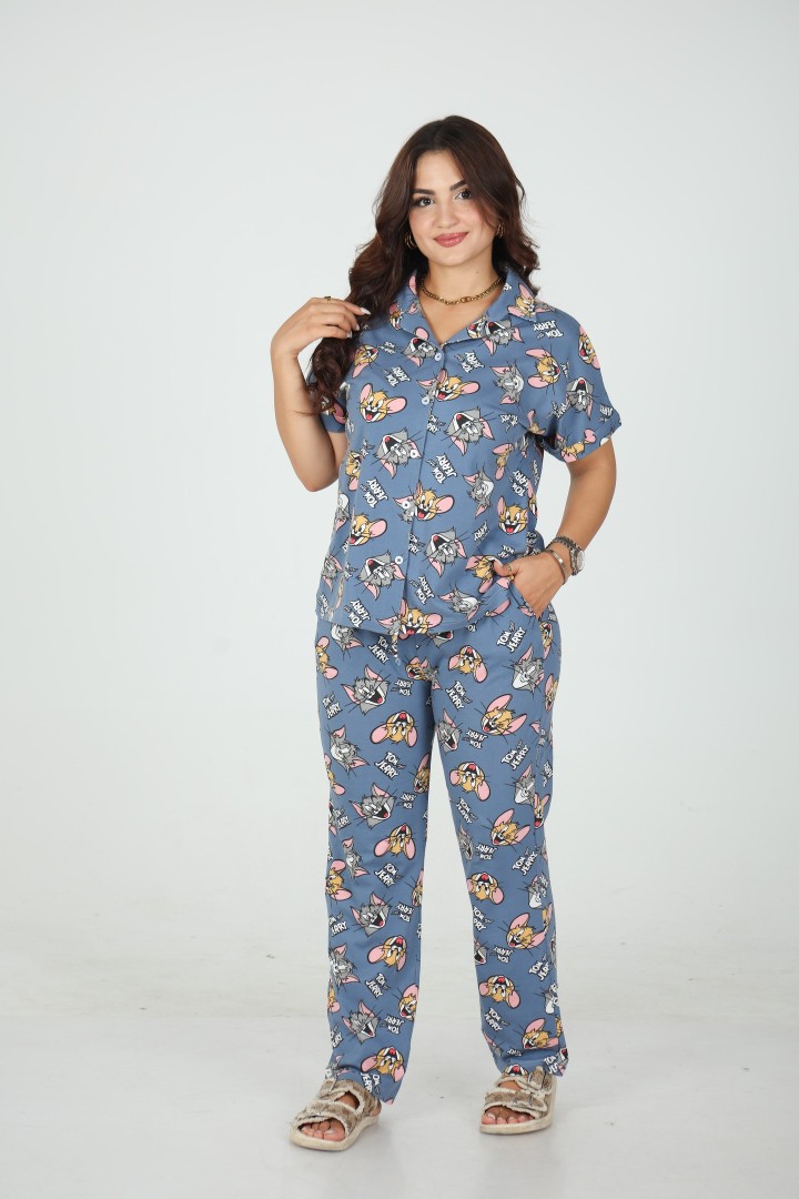 🩶 Pyjama femme imprimé – Coton & Élasthanne