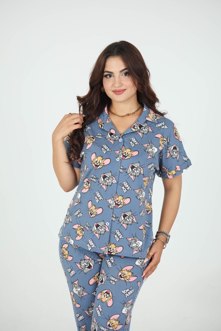 🩶 Pyjama femme imprimé – Coton & Élasthanne