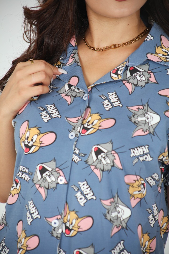 🩶 Pyjama femme imprimé – Coton & Élasthanne