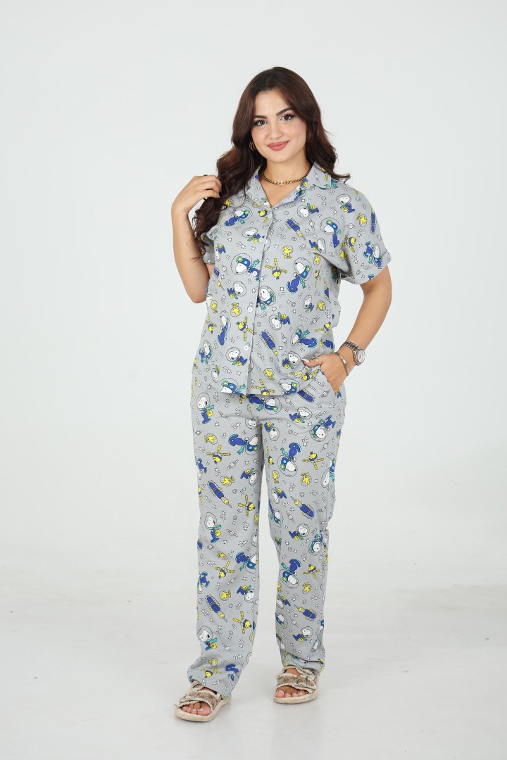 🩶 Pyjama femme imprimé – Coton & Élasthanne