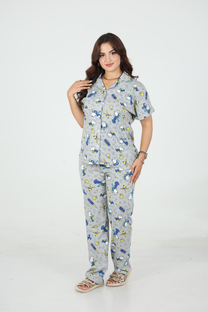 🩶 Pyjama femme imprimé – Coton & Élasthanne