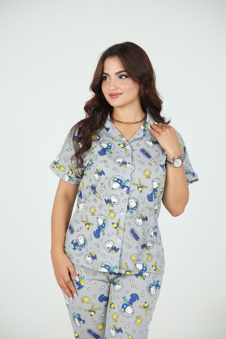🩶 Pyjama femme imprimé – Coton & Élasthanne