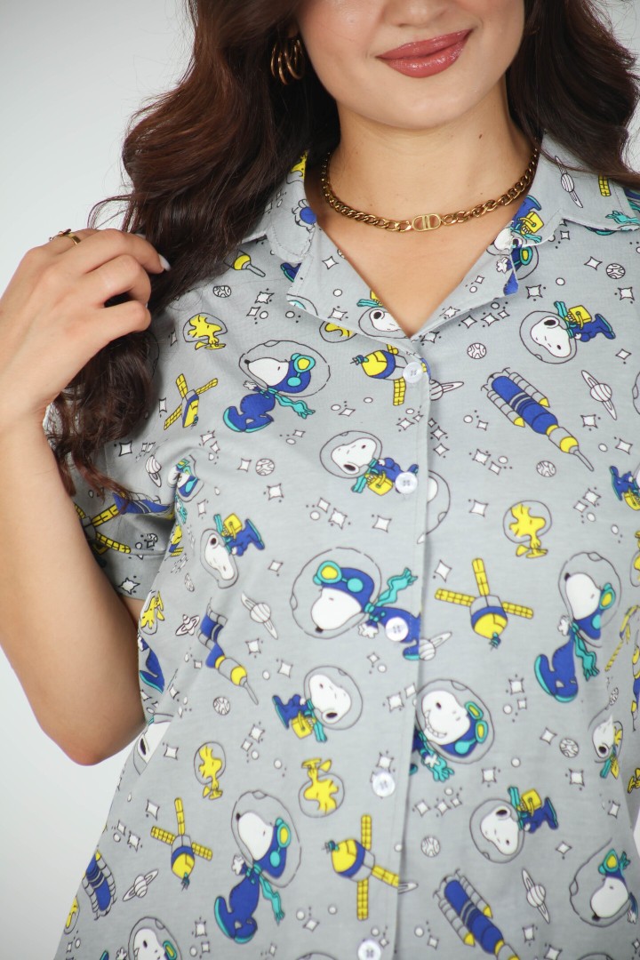 🩶 Pyjama femme imprimé – Coton & Élasthanne