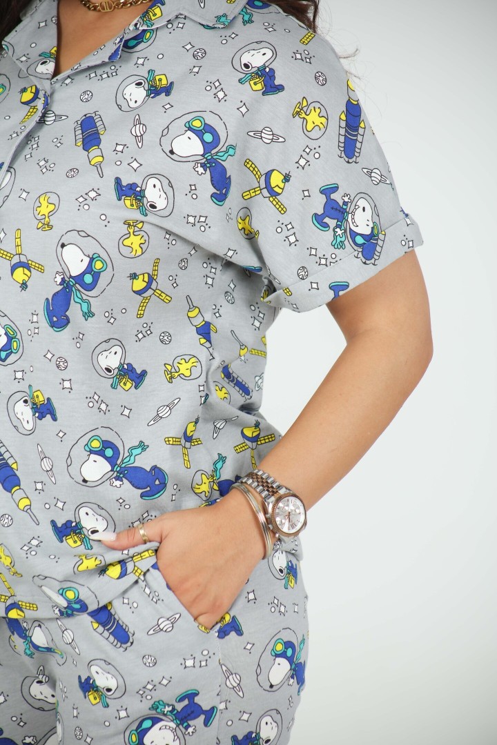 🩶 Pyjama femme imprimé – Coton & Élasthanne