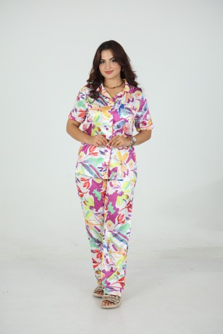 🌸 Pyjama Femme Satiné – Imprimé Floral