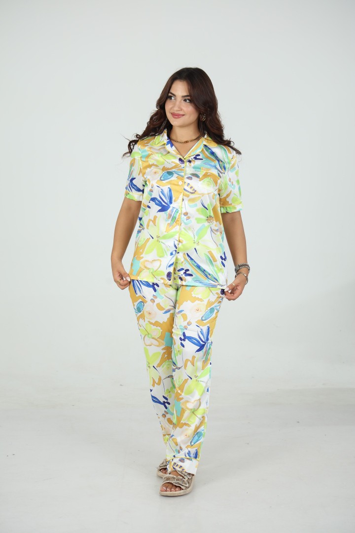 🌸 Pyjama Femme Satiné – Imprimé Floral