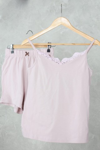 Pyjama Femme Uni avec Dentelle – Douceur & Élégance