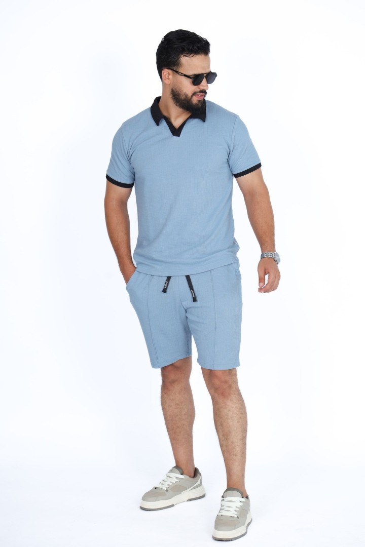 Set Homme Polo & Short en Jacquard Coton – Élégance Décontractée