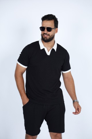 Set Homme Polo & Short en Jacquard Coton – Élégance Décontractée
