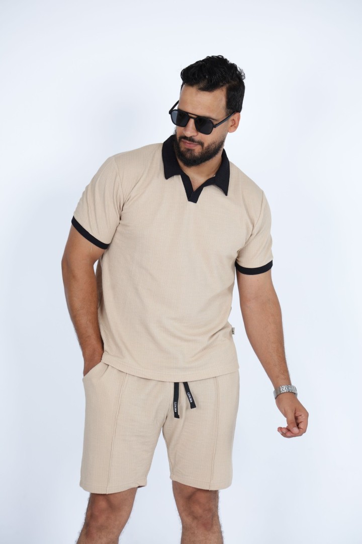 Set Homme Polo & Short en Jacquard Coton – Élégance Décontractée